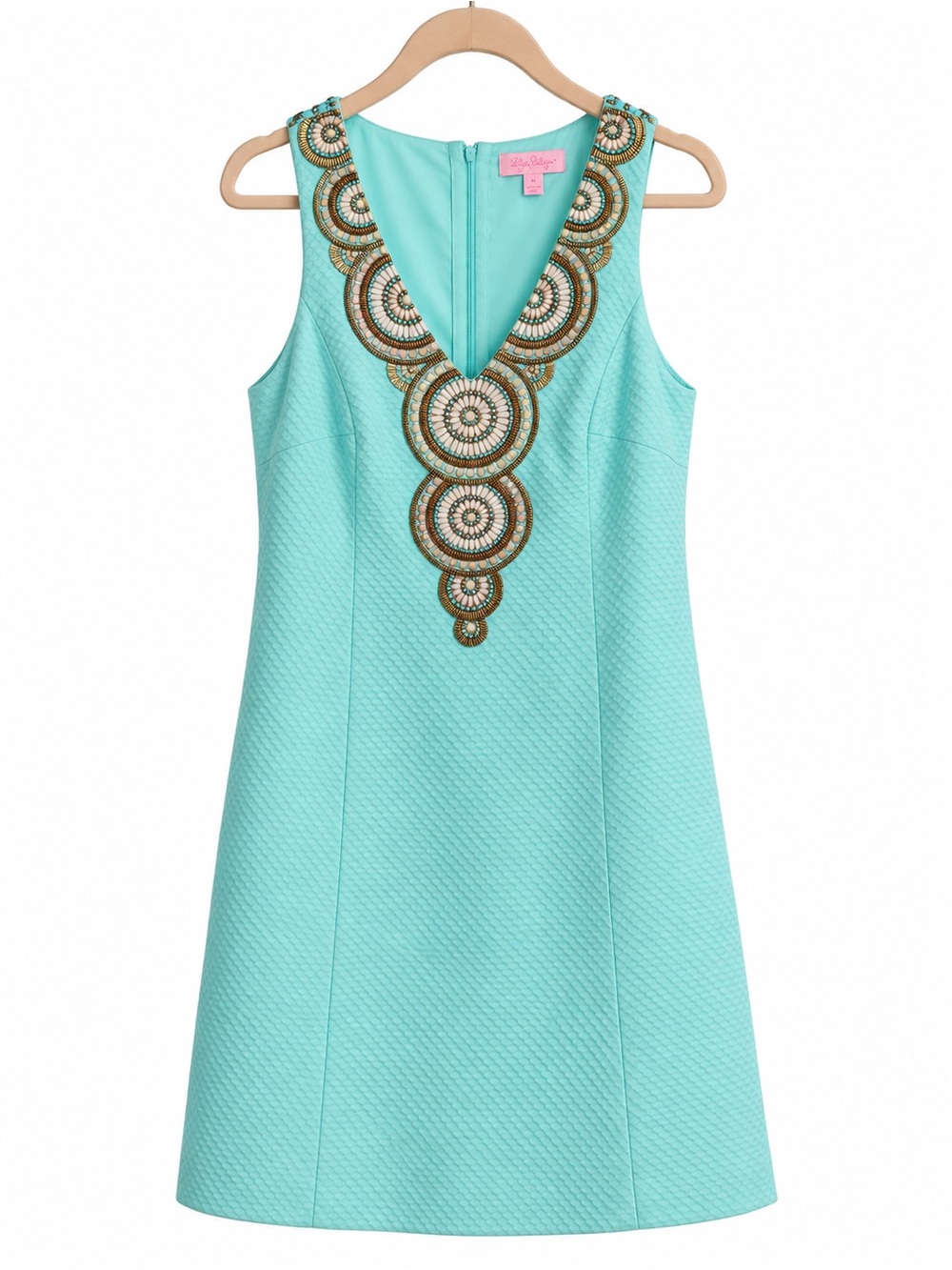 Lilly Pulitzer Aqua Blue Jeweled Beaded Shift Dress Women's Size 6